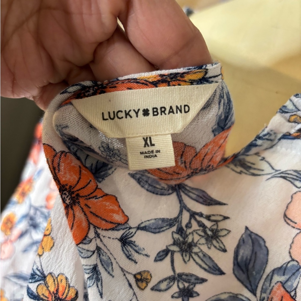Lucky Brand Floral V-Neck Blouse in Orange and Blue - Picture 5 of 5